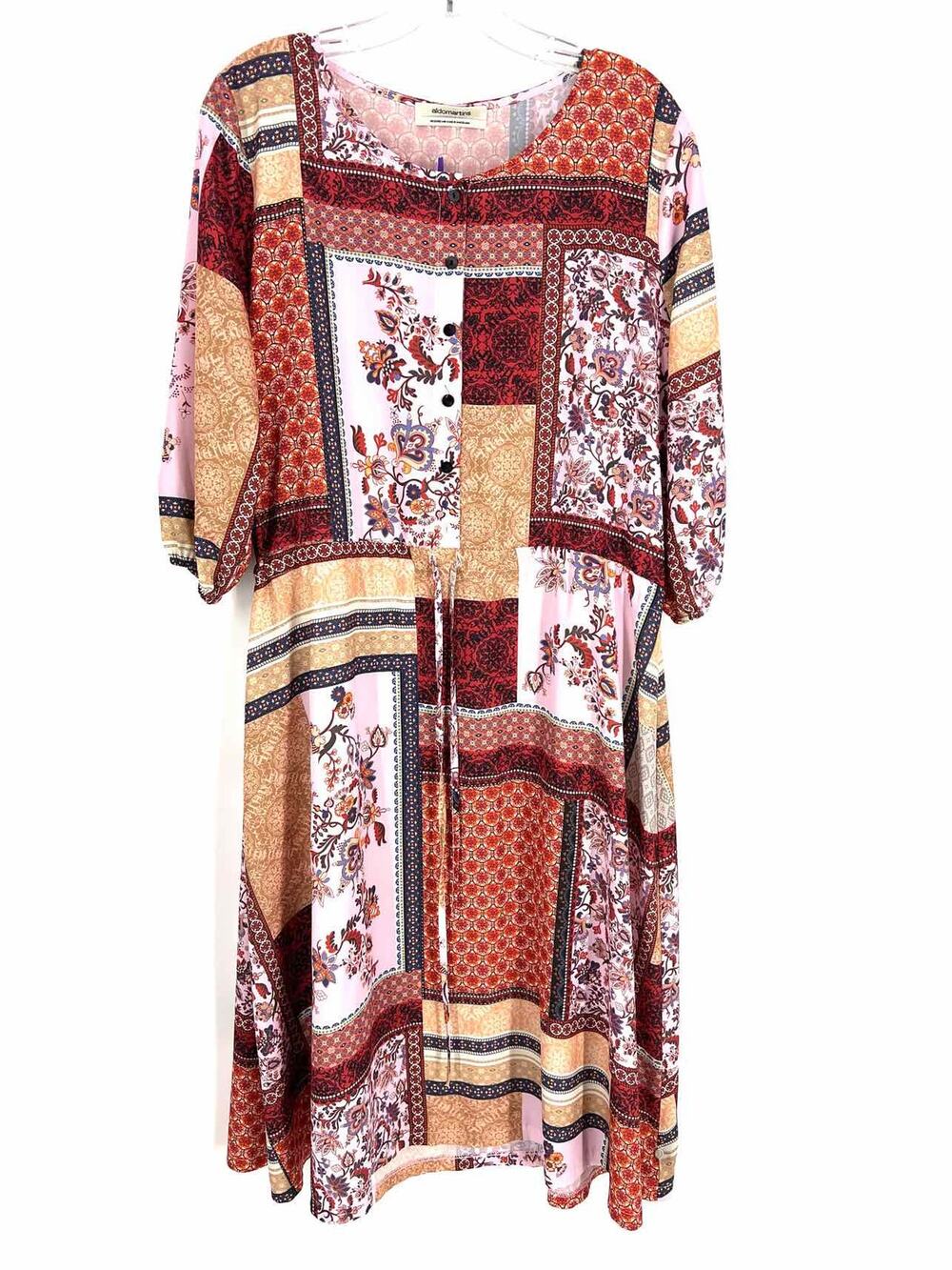 Size M Pink/Multi Multi-Print Cinched Designer Dress